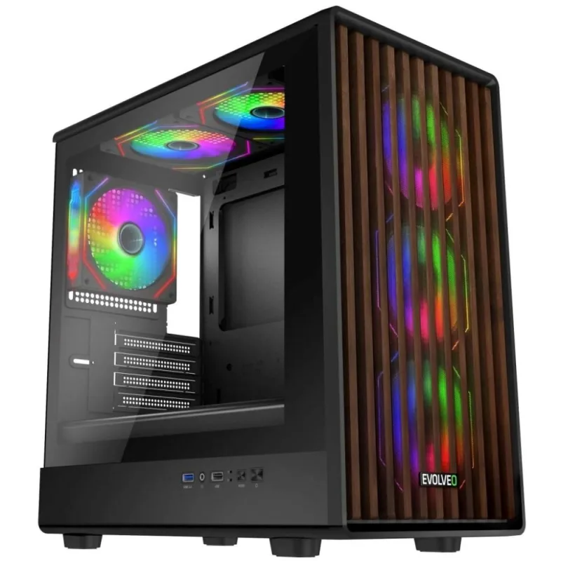EVOLVEO Panthera, mATX/ 6x ARGB 120/ drevo+sklo PANTHERA-BK-6