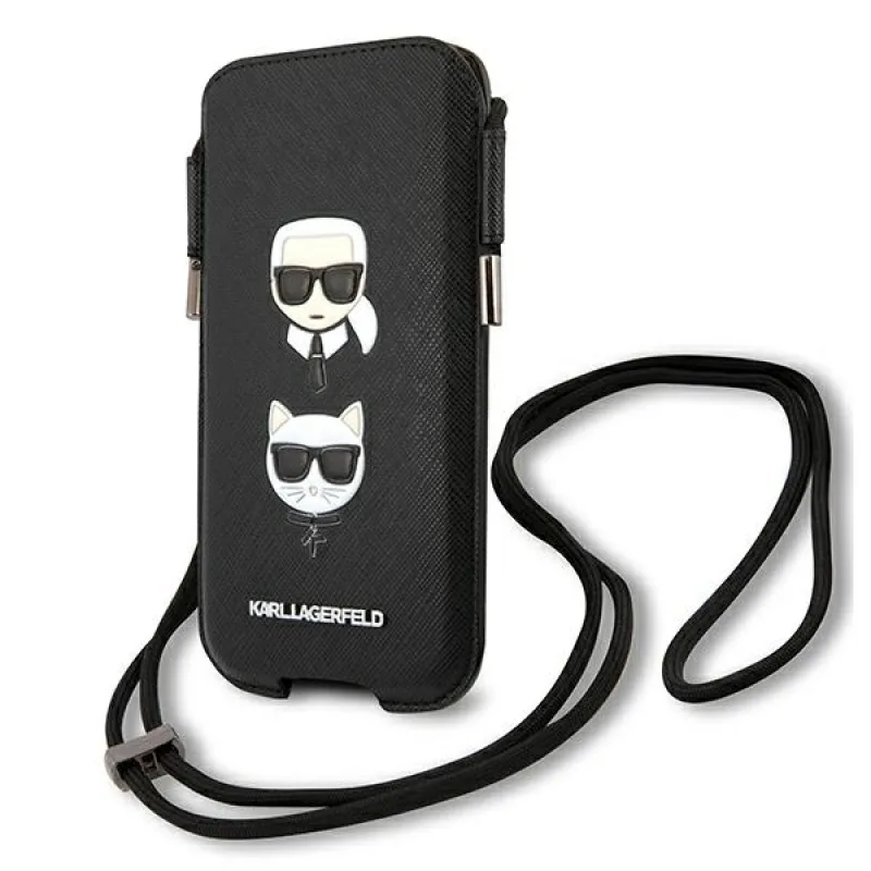 Karl Lagerfeld Saffiano Ikonik Karl&Choupette Head 6,7'' taška - čierna