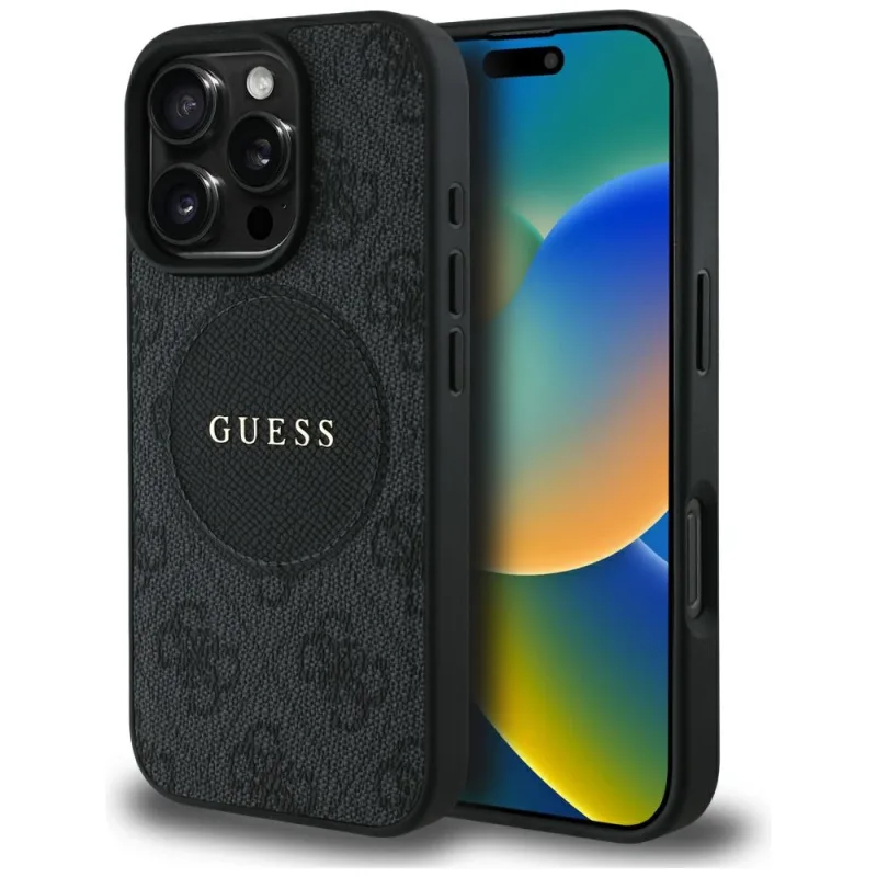 Guess 4G Circle Classic Logo MagSafe puzdro pre iPhone 16 Pro Max - čierne