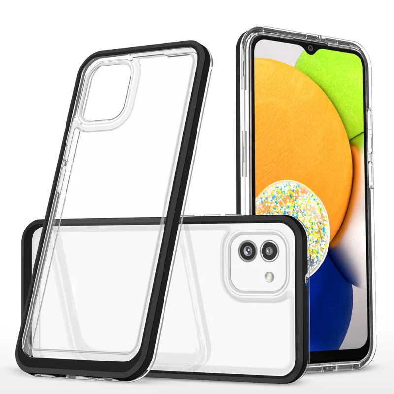 Priehľadné puzdro 3v1 na silikónový kryt Samsung Galaxy A03 s rámom čierny