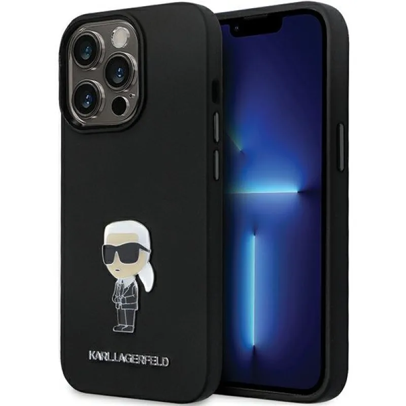 Kryt Karl Lagerfeld KLHCP13XSMHKNPK pre iPhone 13 Pro Max - čierny silikónový Ikonik Metal Pin