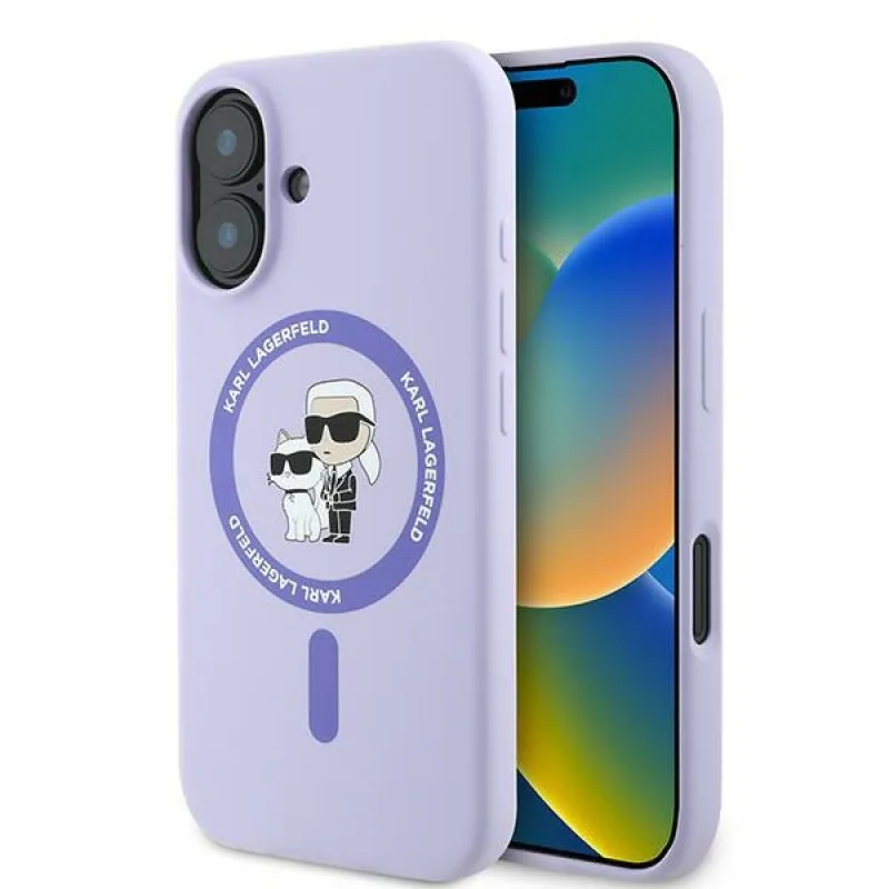 Karl Lagerfeld silikónový púzdro Karl&Choupette Ring MagSafe iPhone 16 – fialové