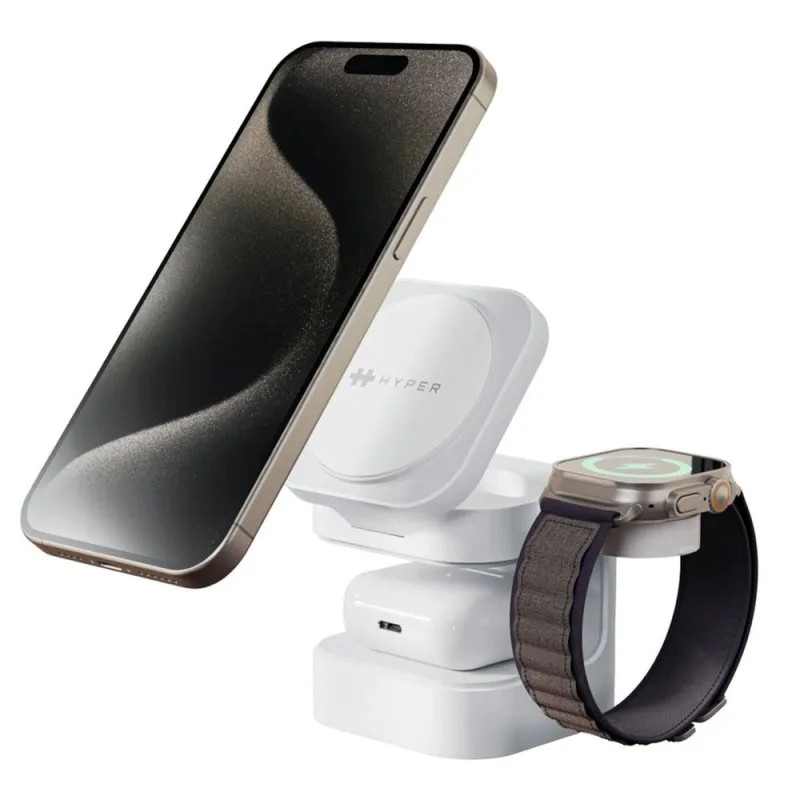 Hyper HyperJuice Qi2 3-in-1 Magnetic Charging Stand - White