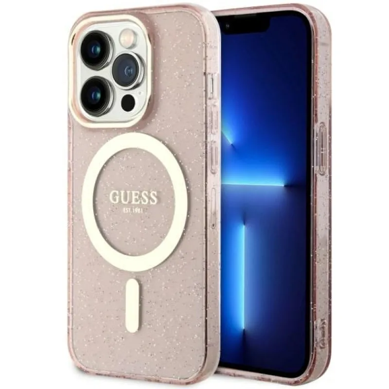 Guess GUHMP14LHCMCGP iPhone 14 Pro 6,1" ružovo-ružové pevné puzdro Glitter Gold MagSafe