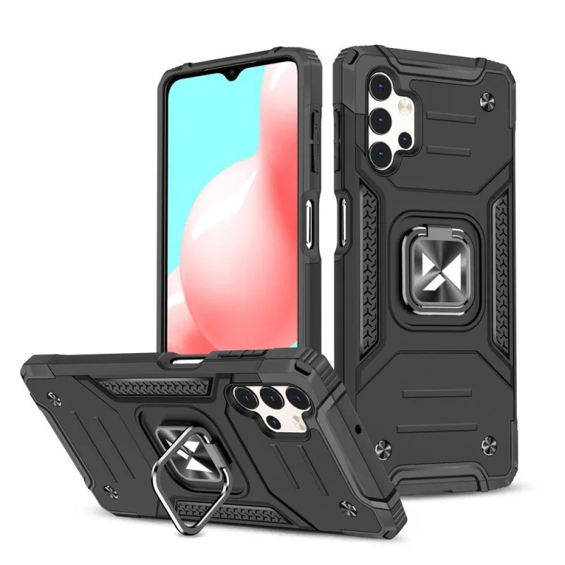 Pevný hybridný kryt puzdra Wozinsky Ring Armor + magnetický držiak pre Samsung Galaxy A73 čierny