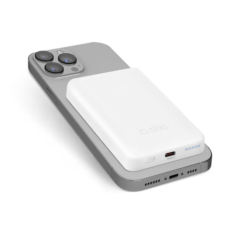 Powerbanka SBS TEBB5000MAG1CW 5000 mAh USB-C, kompatibilná s MagSafe - biela