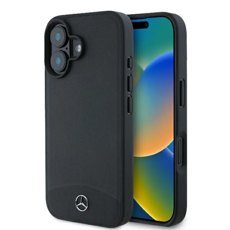 Puzdro Mercedes Textured And Plain Leather MagSafe pre iPhone 16 - čierne