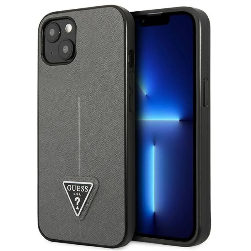Guess GUHCP14MPSATLG iPhone 14 Plus 6,7 "strieborné/strieborné pevné puzdro SaffianoTriangle Logo