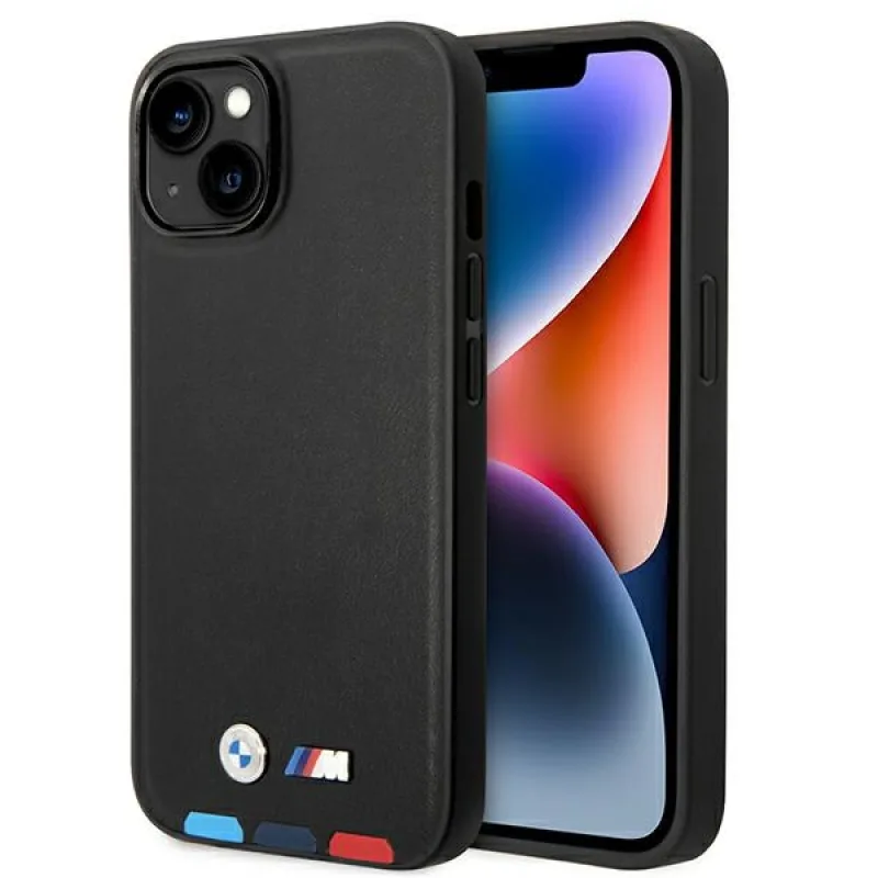 Puzdro BMW BMHMP14S22PTDK iPhone 14 6.1 "čierna / čierna kožená známka Tricolor Magsafe