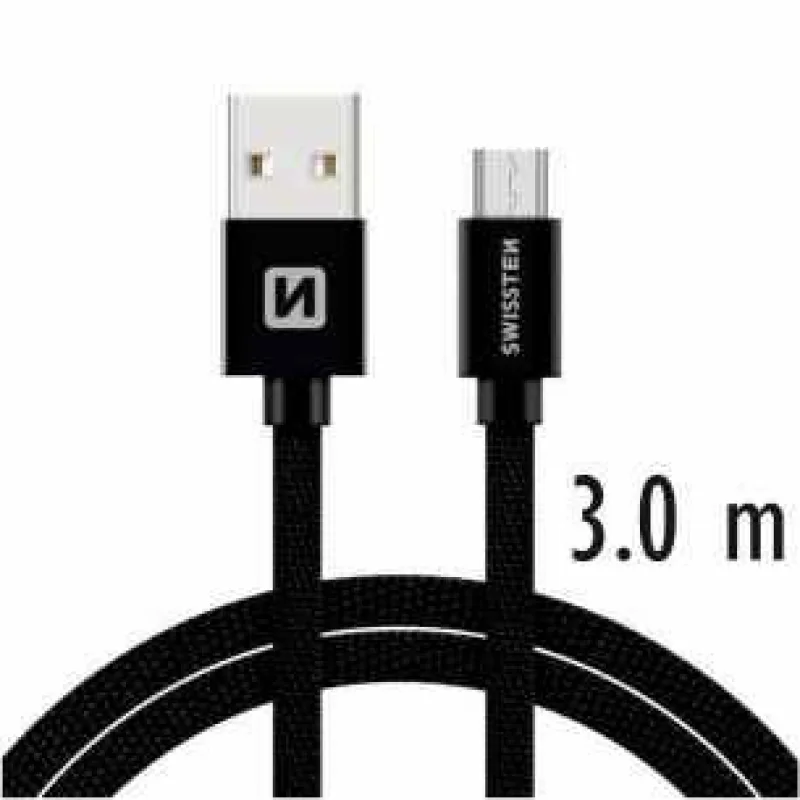 Swissten Data Cable Textile USB / Micro USB 3 m, black