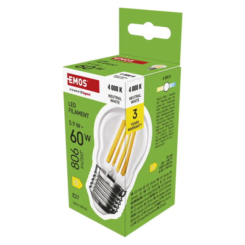 EMOS LED FLM MINI GL 5, 9 W (60 W) 806lm E27 NW 1525743404