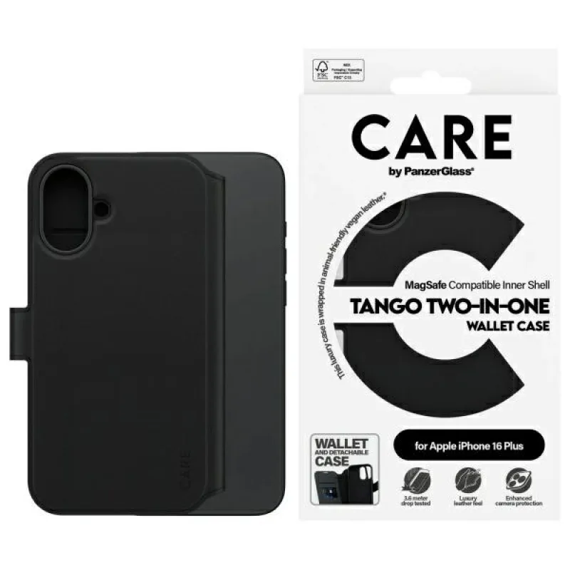 CARE by PanzerGlass Feature Tango 2v1 peňaženkové puzdro MagSafe pre iPhone 16 Plus – čierne