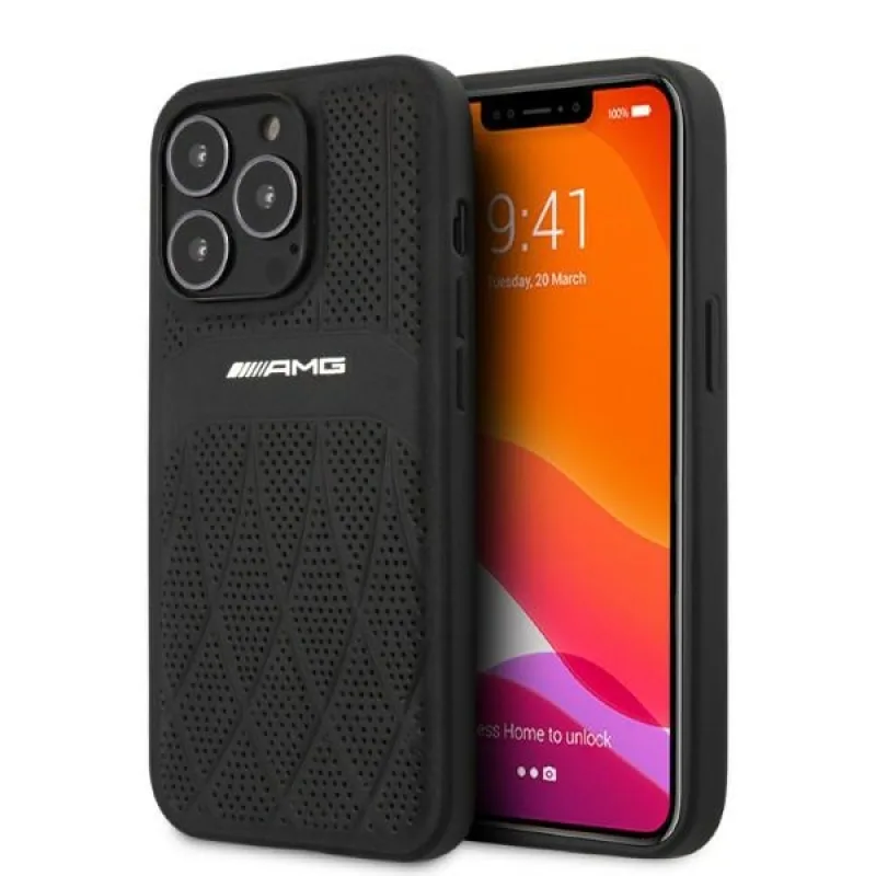 AMG AMHCP13LOSDBK iPhone 13 Pro / 13 6,1" čierno/čierne pevné puzdro Leather Curved Lines
