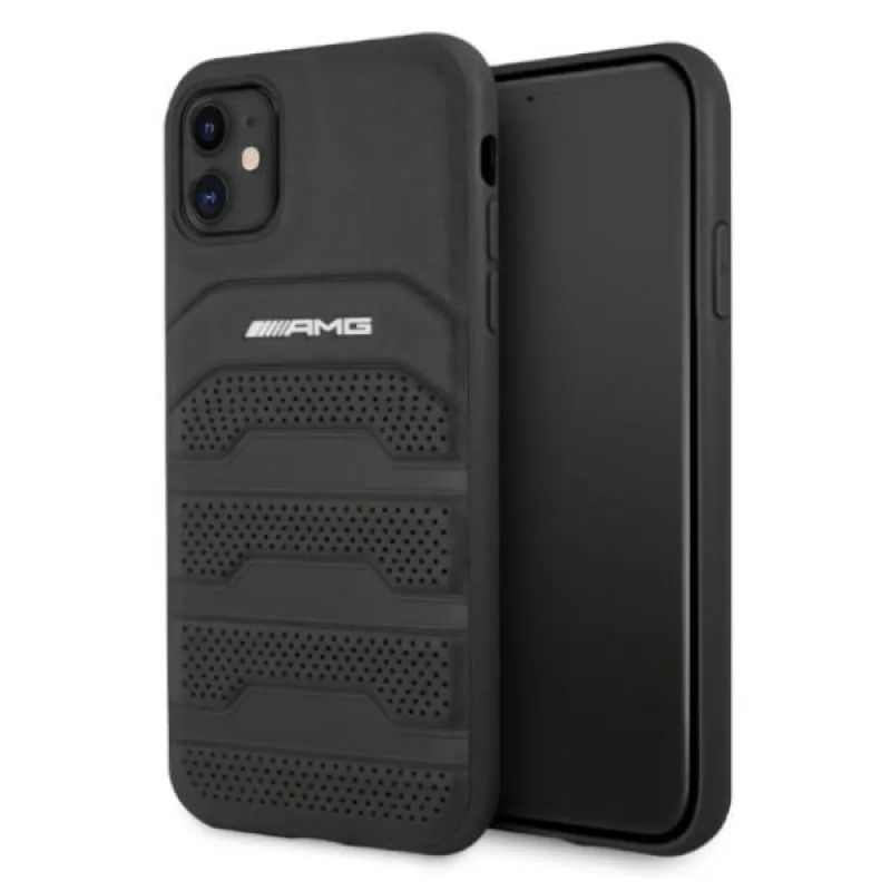 AMG AMHCN61GSEBK iPhone 11 6,1 "čierno-čierne pevné puzdro z kože s vyrazenými líniami
