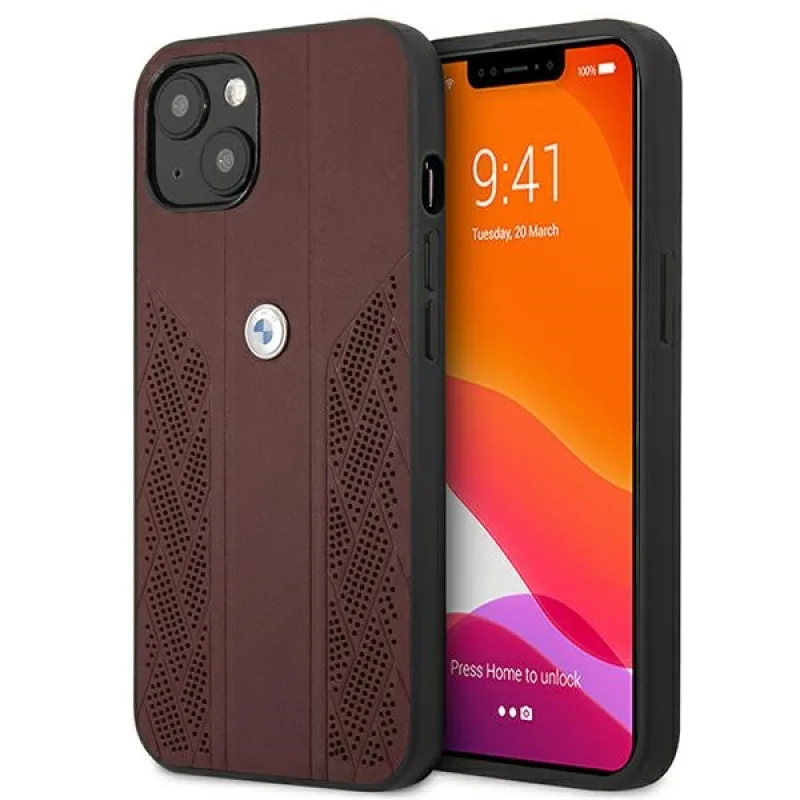 Kožené puzdro BMW Curve Perforate Case pre iPhone 13 - červené