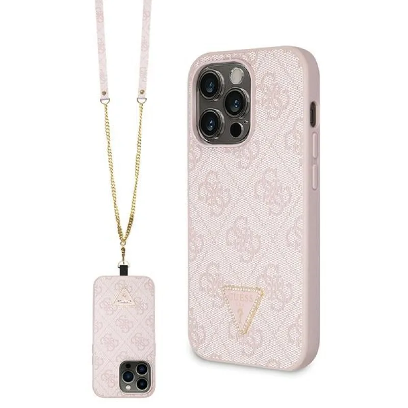Puzdro Guess GUHCP14LP4TDSCPP pre iPhone 14 Pro - ružové Crossbody 4G kovové logo