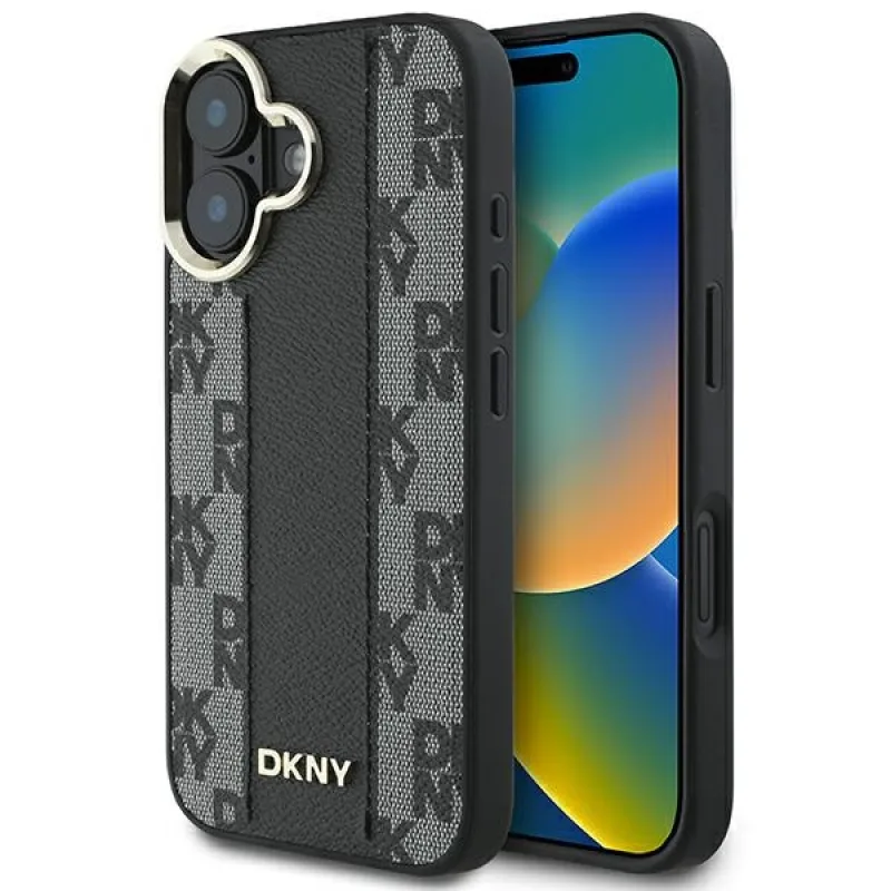 Puzdro na iPhone 16 Magsafe s kockovaným vzorom DKNY – čierne