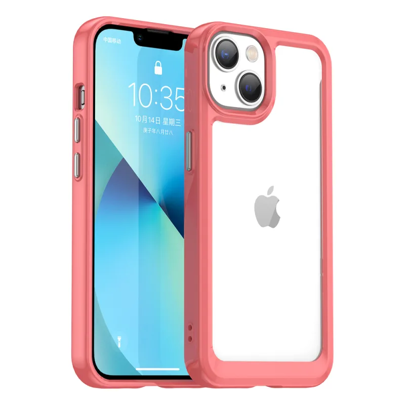 Pevný kryt Outer Space Case iPhone 14 s gélovým rámom červenej farby
