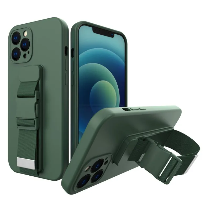 Púzdro na lano gélové puzdro s retiazkou na šnúrku na šnúrku na šnúrku na iPhone 11 Pro Max tmavozelená