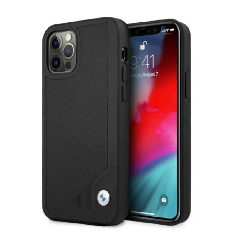 Kožené puzdro BMW Deboss Case pre iPhone 12 Pro Max - čierne