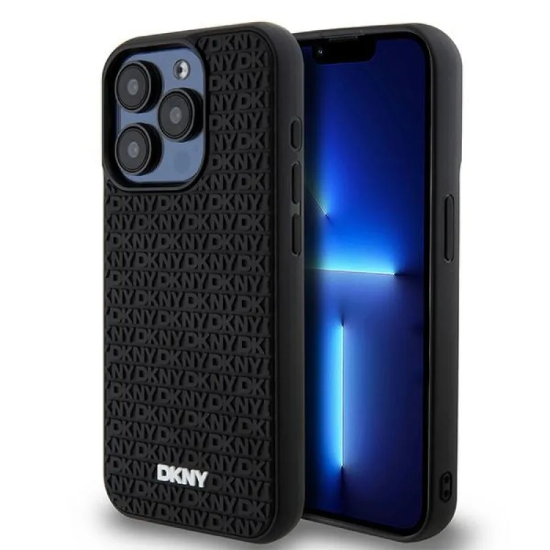 Obal DKNY 3D Rubber Repeat Pattern pre iPhone 15 Pro - čierny