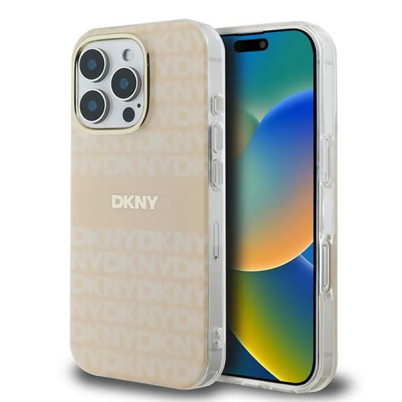 DKNY Repeat Texture Pattern with Stripe iPhone 16 Pro Max Case – Pink