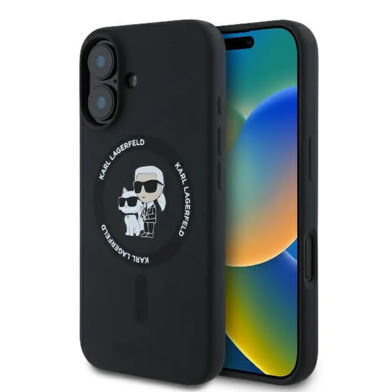 Karl Lagerfeld silikónové puzdro Karl&Choupette Heads Ring MagSafe pre iPhone 16 Plus – čierne