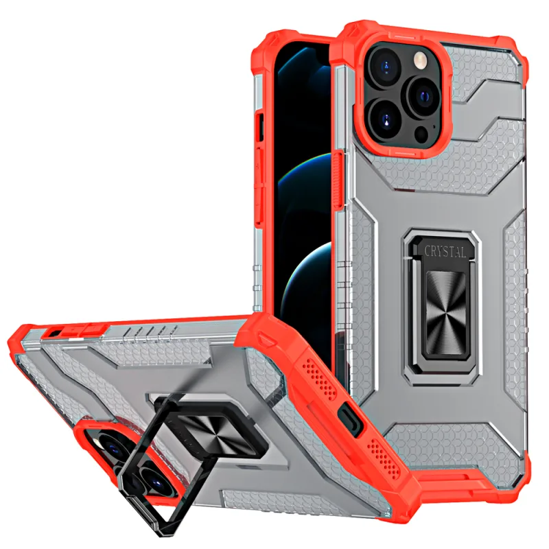Crystal Ring Case Kickstand Tough Rugged Cover pre iPhone 12 Pro červený