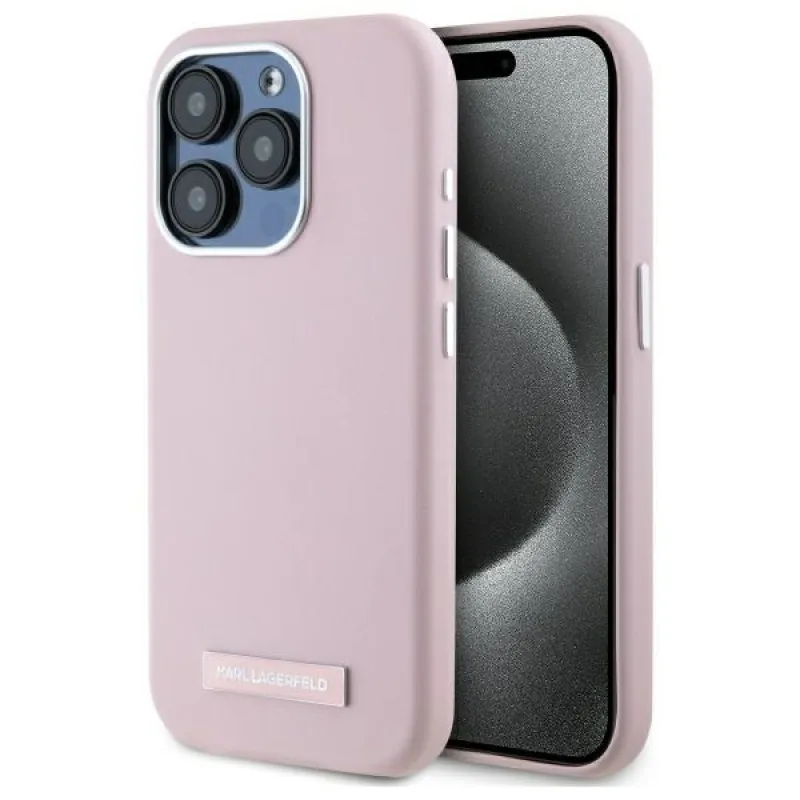 Puzdro Karl Lagerfeld FW Metal Plate MagSafe iPhone 15 Pro Max – ružové