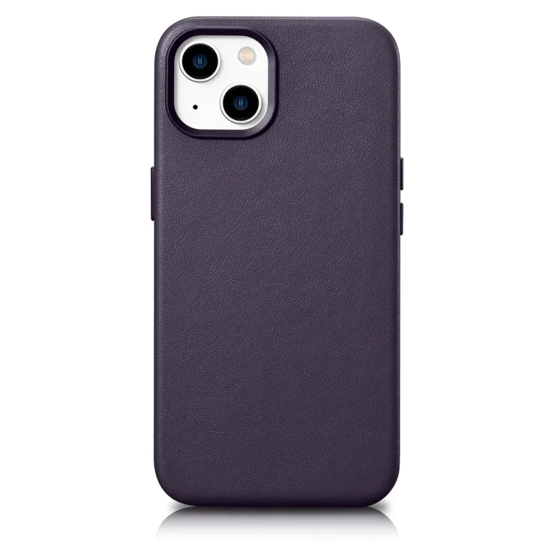 Kožené puzdro iCarer Case pre iPhone 14 Plus tmavo fialové (kompatibilné s MagSafe)