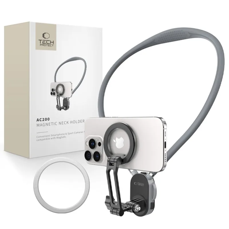 Magnetický držiak MagSafe Tech-Protect AC200 pre telefón, GoPro, DJI – sivý