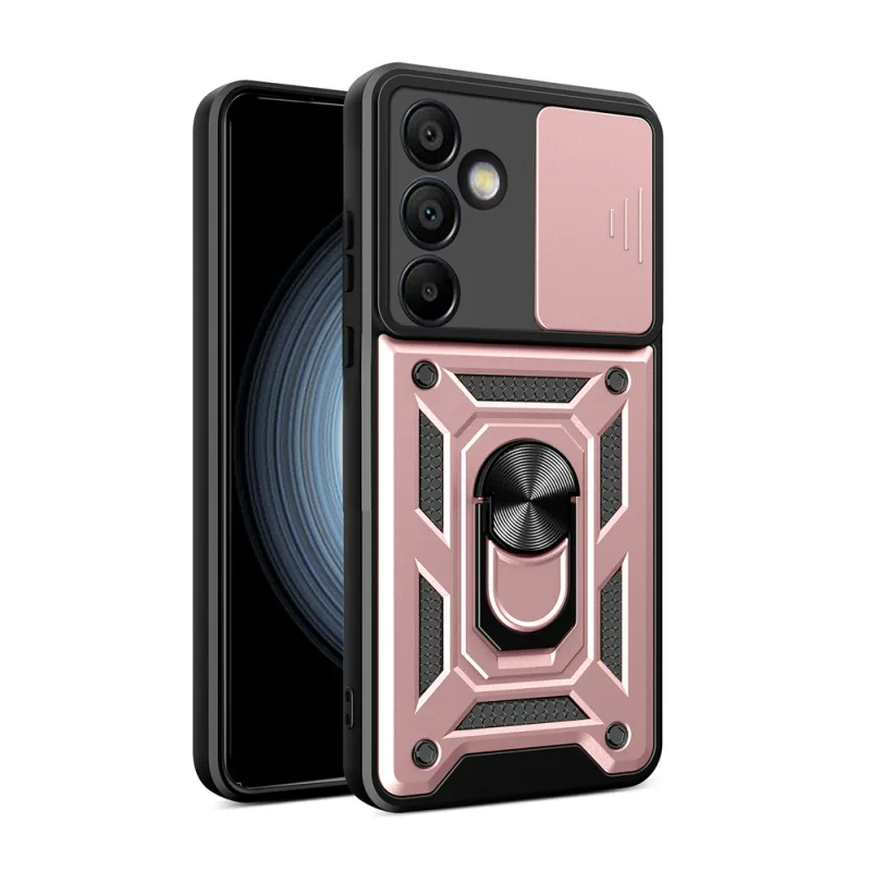 Hybridný Armor Camshield s krytom fotoaparátu a kovovým krúžkom pre Samsung Galaxy S24 FE – ružový