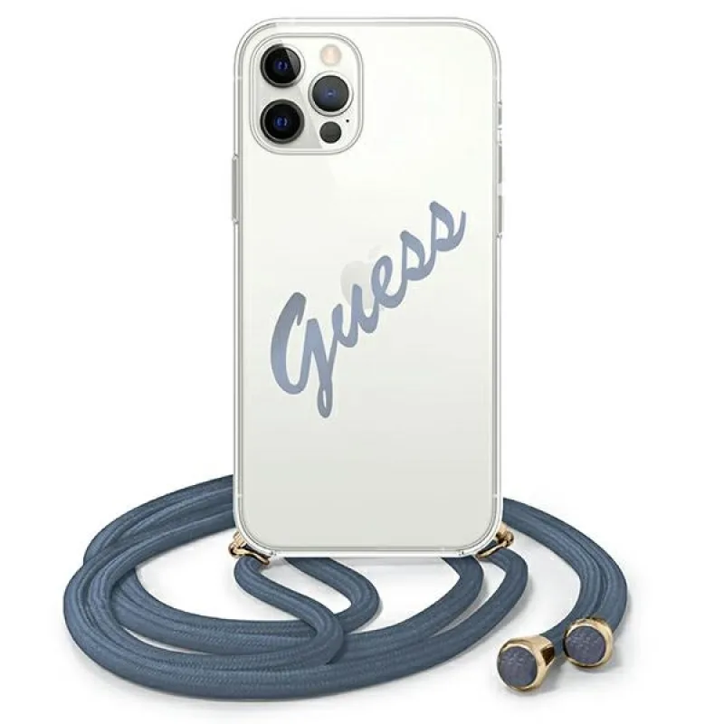 Guess GUHCP12MCRTVSBL iPhone 12/12 Pro 6,1" modro/modré pevné puzdro Script Vintage