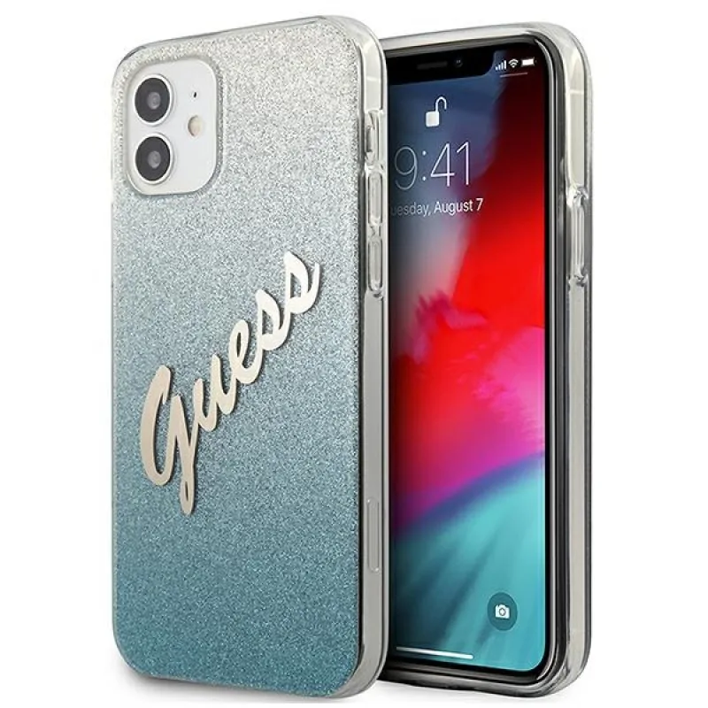 Guess GUHCP12SPCUGLSBL iPhone 12 mini 5,4" modro/modré pevné puzdro Glitter Gradient Script