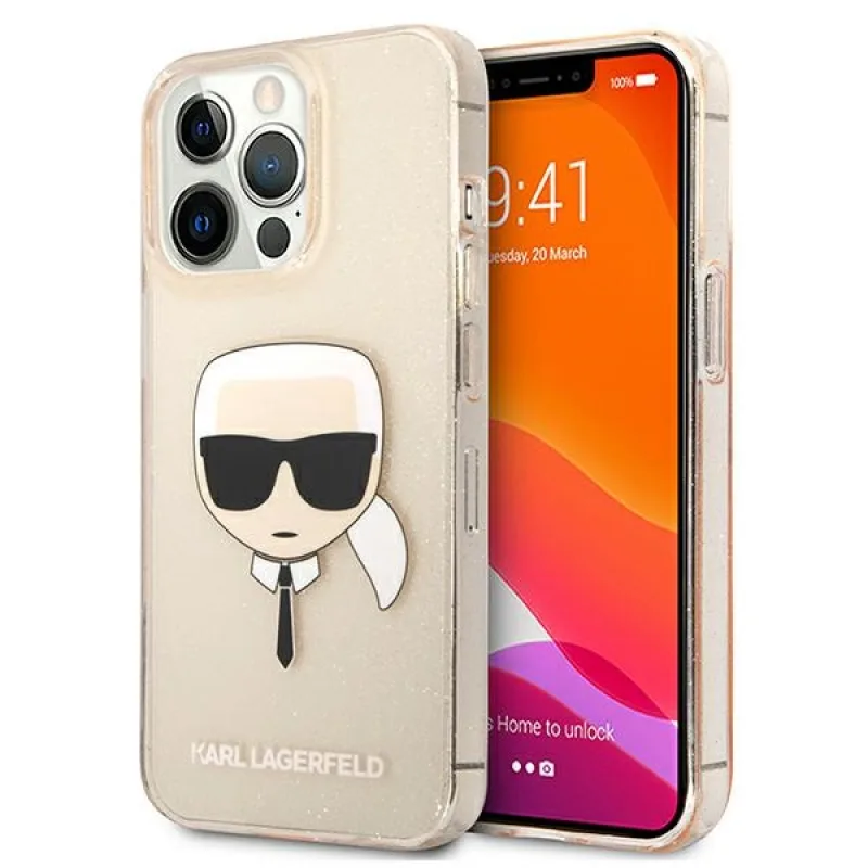 Karl Lagerfeld Glitter Karl's Head Case pre iPhone 13 Pro / iPhone 13 – zlatý