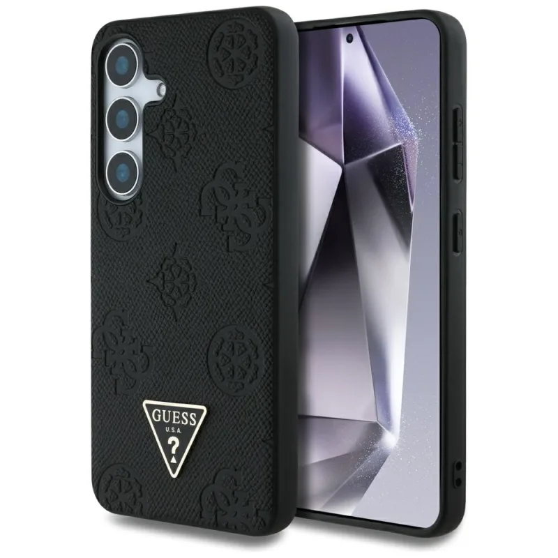 Guess Grained Hot Stamp vzor pivonka s logom MagSafe Case pre Samsung Galaxy S25 Black