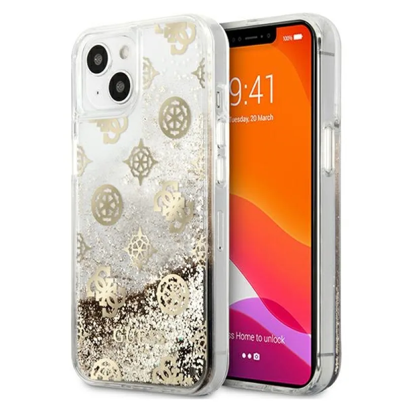 Guess GUHCP13SLGPEGO iPhone 13 mini 5,4" zlato/zlaté pevné puzdro Peony Liquid Glitter