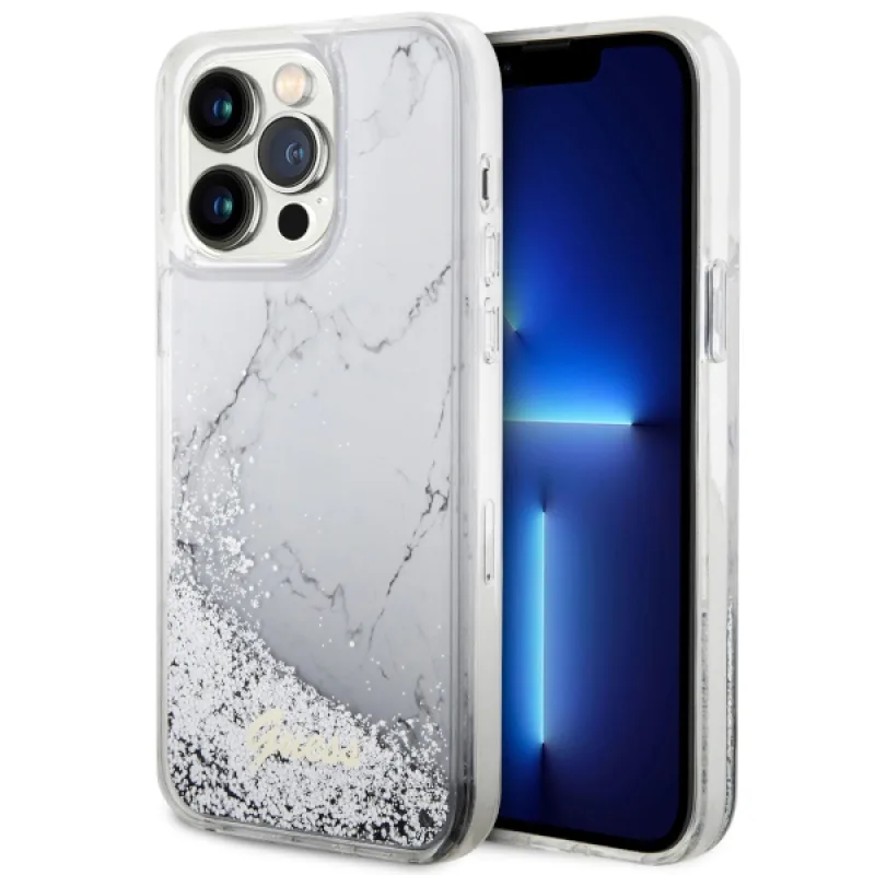 Guess GUHCP14XLCSGSGH iPhone 14 Pro Max 6,7" bielo/biele pevné puzdro Liquid Glitter Marble