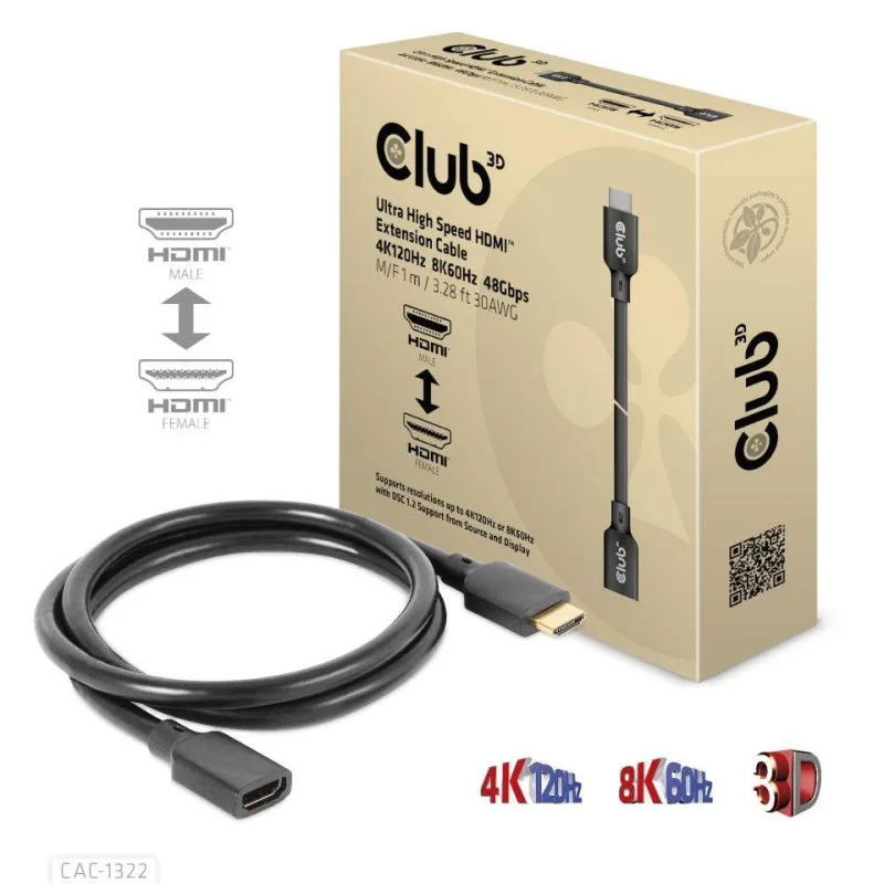 Club3D prodlužovací Ultra rychlý HDMI kabel, 4K120Hz, 8K60Hz, 48Gbps, …