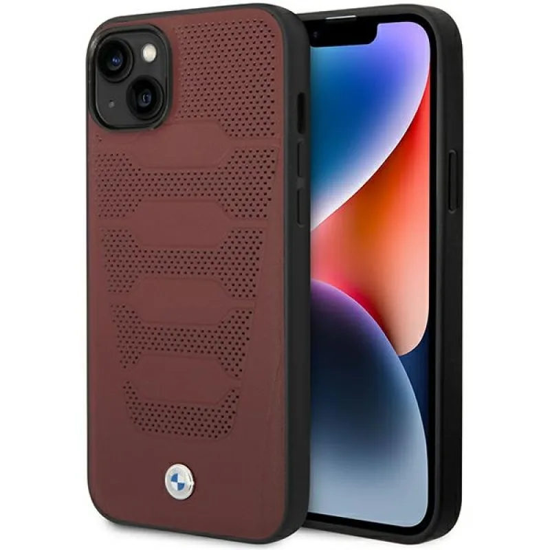 Puzdro BMW BMHCP14S22RPSR iPhone 14 6,1" bordovo/bordová kožené sedadlá vzor