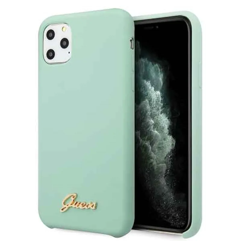 Guess GUHCN58LSLMGG iPhone 11 Pro zelené/zelené pevné puzdro Silicone Vintage Gold Logo