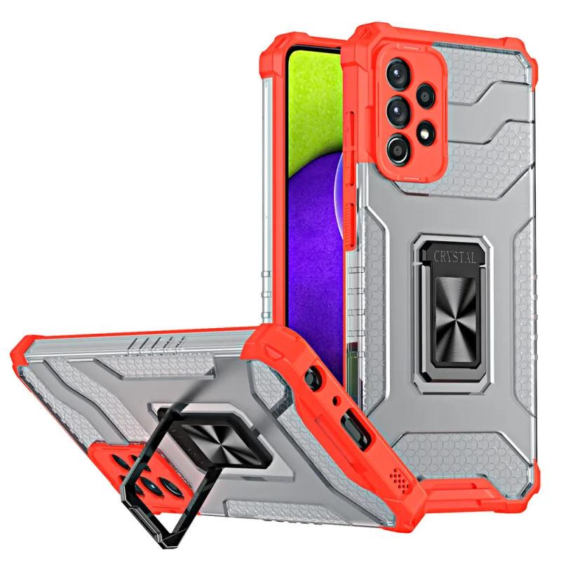 Crystal Ring Case Kickstand Tough Rugged Cover pre Samsung Galaxy A72 4G červený