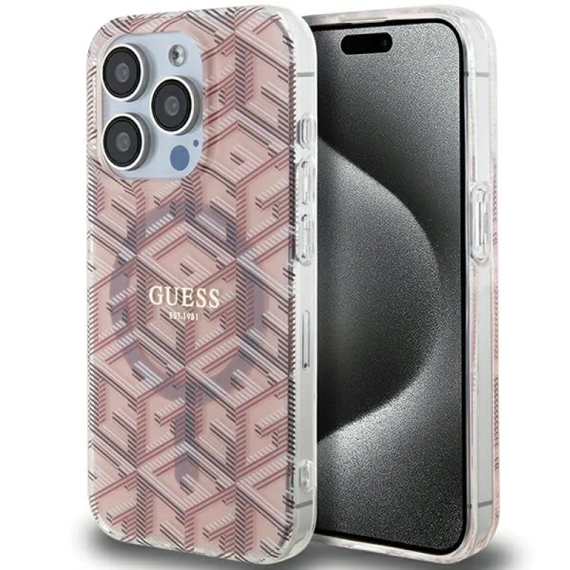 Puzdro Guess IML GCube MagSafe pre iPhone 15 Pro Max - ružové