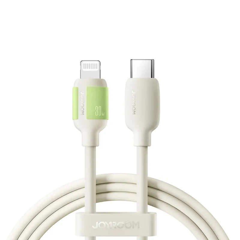 Joyroom S-A53 30 W USB-C – Lightning kábel s fluorescenčnou koncovkou 1,2 m – béžový