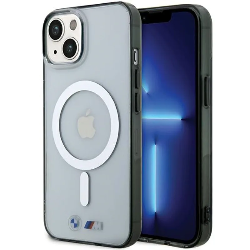 Puzdro BMW Silver Ring MagSafe na iPhone 15 – priehľadné