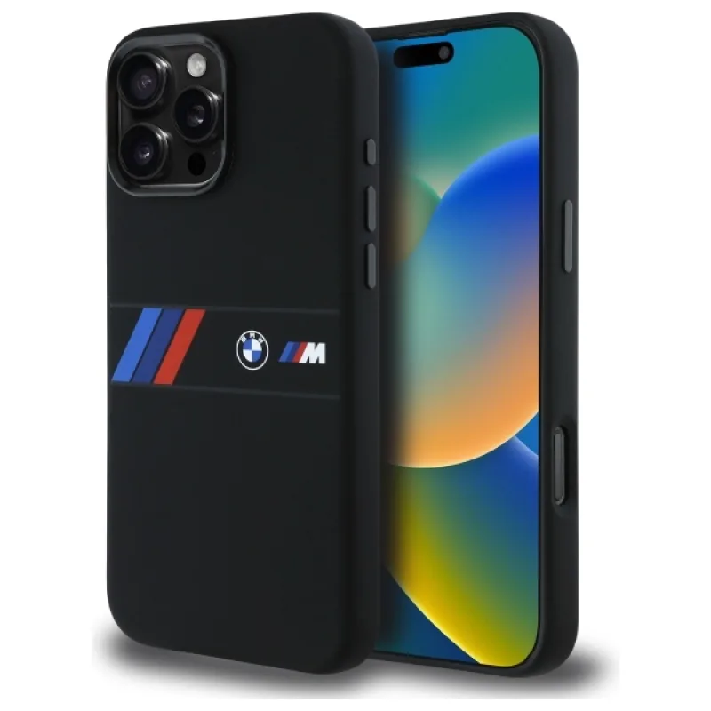 BMW Silicone Middle Stripe MagSafe Case pre iPhone 16 Pro Max – čierny