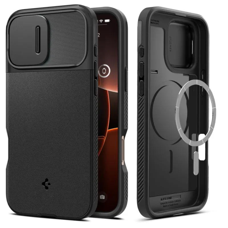 Puzdro Spigen Optik Armor Mag Case s MagSafe pre iPhone 16 Pro Max – čierne