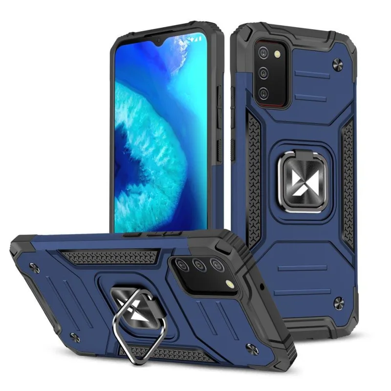 Pevný hybridný kryt puzdra Wozinsky Ring Armor + magnetický držiak pre Samsung Galaxy A03s modrý