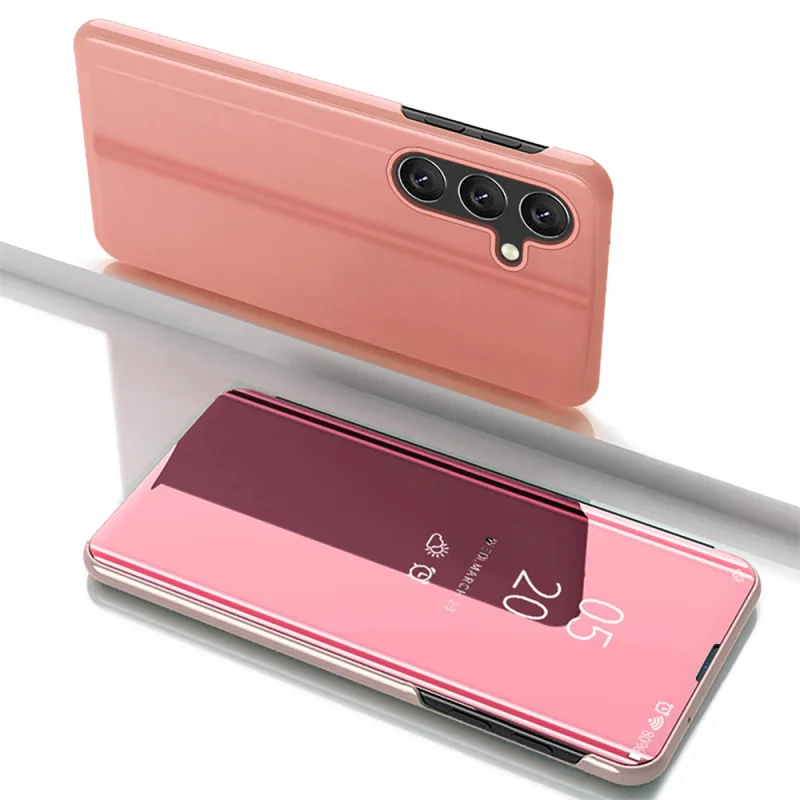 Priehľadné puzdro pre Samsung Galaxy S25+ kryt s flipom – ružové