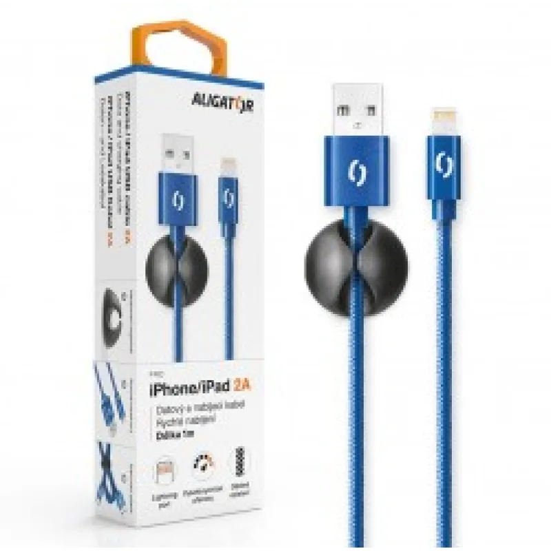 ALIGATOR PREMIUM Dátový kábel 2A, Lightning modrý DATKP14